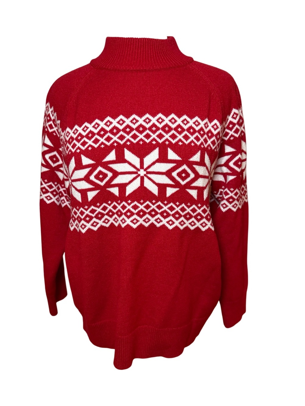Talbots Red and White Nordic Mock Neck Sweater-XL Petite-Like New